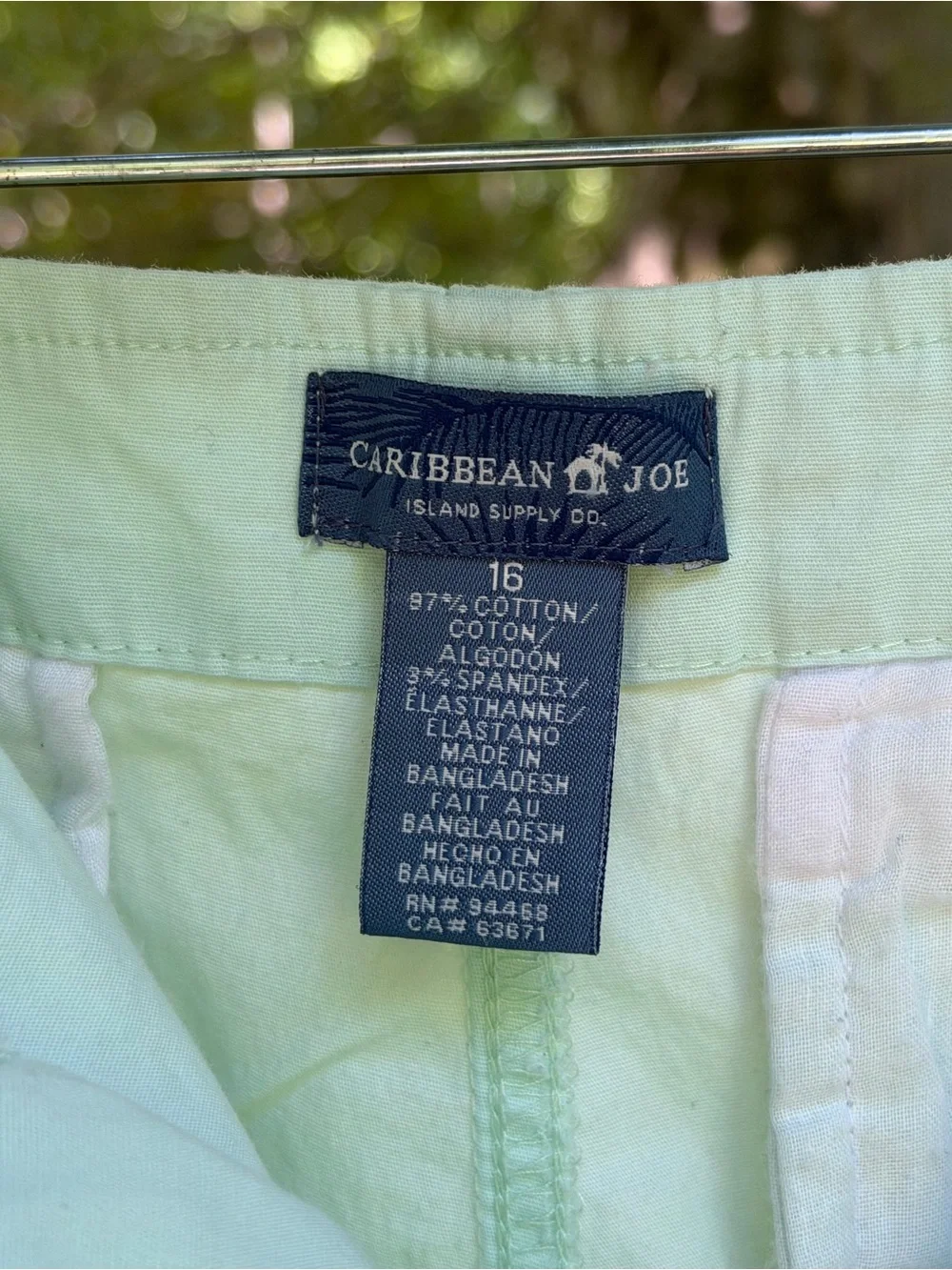 Caribbean Joe Mint Green Stretch Cotton Shorts Size 16